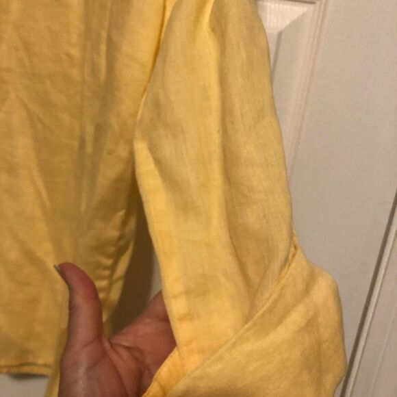 Charter Club women’s yellow linen shirt size 12P - Picture 6 of 7